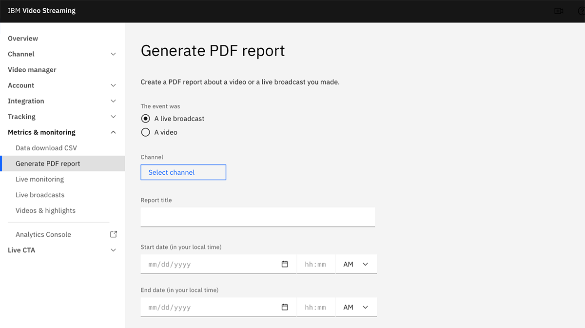 Generating PDF report for video metrics