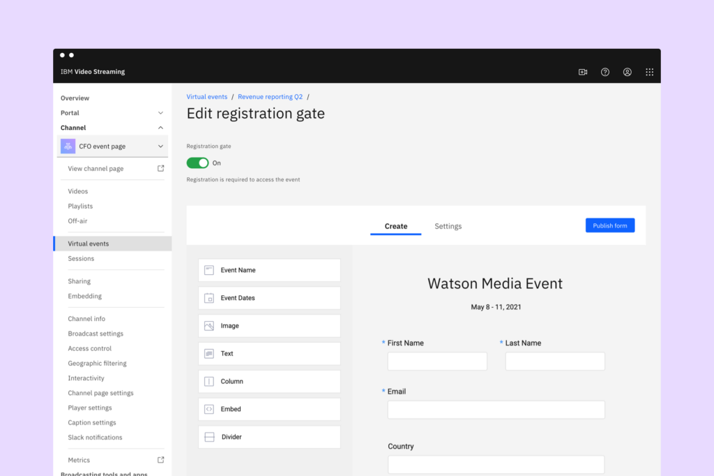 flexible event registration form settings